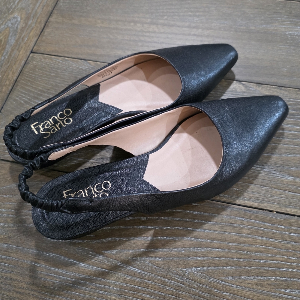 Franco Sarto Black Pointed Toe Slingback Flats